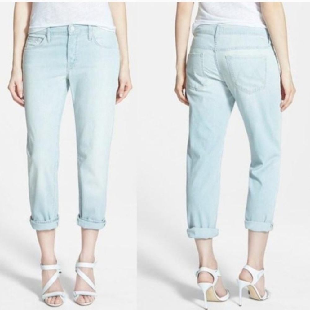 MOTHER Womens 25 The Loosey On The Road Light Pinstripe Jeans Slouchy